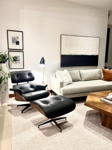 Birchwerkhaus Echtleder-Entspannungssessel mit Fußhocker, moderner Fernsehsessel, drehbarer Chaiselongue mit Ottomane, Fester Neigungswinkel von 105°, einzigartiges Design mit gepolstertem Kissen