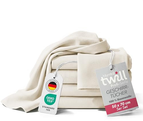 Blumtal 5er Set Premium Geschirrtücher Baumwolle 50x70 cm - Ultra saugstarke Geschirrhandtücher Baumwolle - Oeko-Tex zert. - griffige Trockentücher Küche (230gsm) - Profi-Qualität - Geschirrtuch Weiß