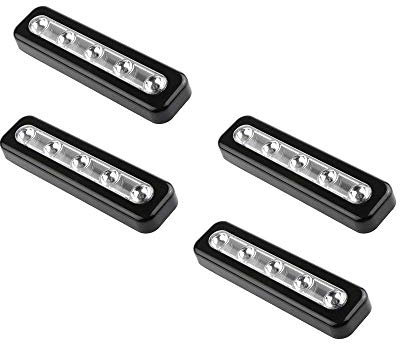 Onerbuy Pack of 4, Battery Powered LED Tap Light DIY Stick-on Anywhere 5-LED Tap Light Push Night Lamp for Closets, Cabinets, Cupboard, Hallway, Stairs (Black)