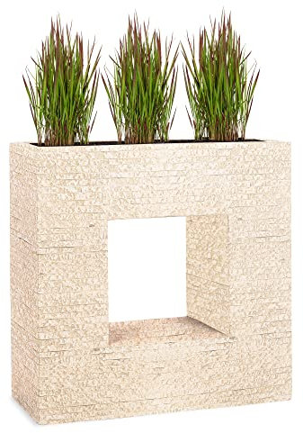Pflanzwerk® Jardinera Fibra de Vidrio Vista Antiguo Arena 66x66x28cm *Maceta a Prueba de heladas* *Protección UV* *Calidad Europeo*