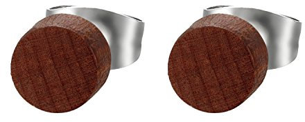 JewelryWe Schmuck Herren Damen Ohrstecker, Edelstahl Holz Runde Ohrringe Piercing Geschenk für Männer Frauen, Braun, 8mm