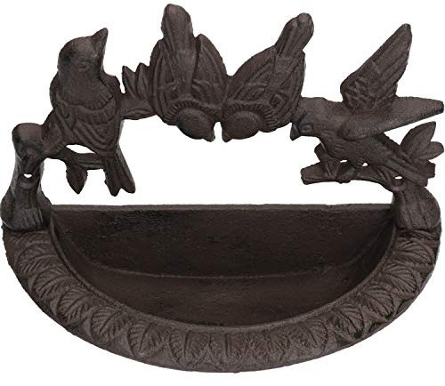 Wall Mounted Bird Bath Cast Iron Feeder Ornament Garden Feature Statue Fence