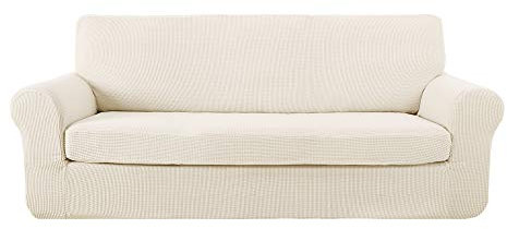 Deconovo Sofabezug Jacquard Stretch Sofaüberzug Couchbezug Sofahusse Hotel Indoor, 3-Sitzer(180-230 cm), Weiß