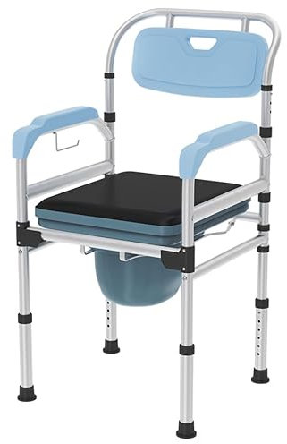 AUFUN Toilettenstuhl höhenverstellbar Ergonomische Rückenlehne - klappbar Aluminiumlegierung toilettenrollstuhl für Behinderte Person, ältere Menschen und Schwangere Frauen (Toilettenstuhl - A)