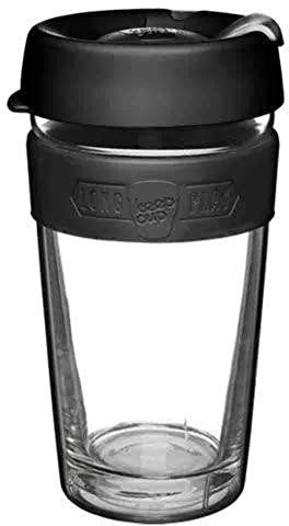 KeepCup Longplay - Reusable Coffee Cup, Double Wall Glass with Removable Sleeve and splashproof Sipper lid - 16oz/454ml - Black