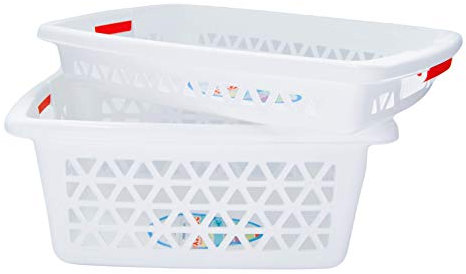 Domplex Conjunto Rectangular Mediana, A10. Set de 1 Cesta 1 Bandeja para Ropa Planchada, Plástico Polipropileno, Resistente y Duradero, Color Rojo, alas Rojas, Blanco, Medio
