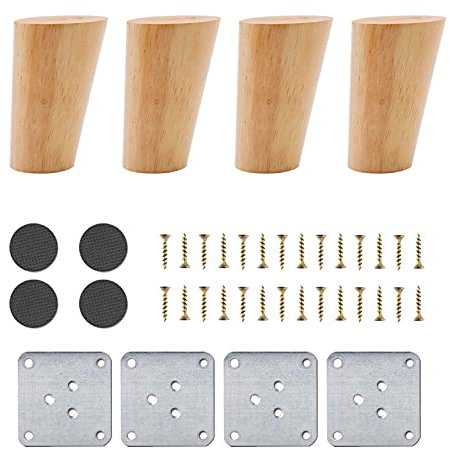 JOLIGAEA 4 Stück Möbelfüße Holz, Sofafüße, 8cm Konisch Ersatz Tischbeine, Möbelbeine mit Montageplatten & Schrauben für Sofa, TV, Schrank, Bett Und Tisc, Fase
