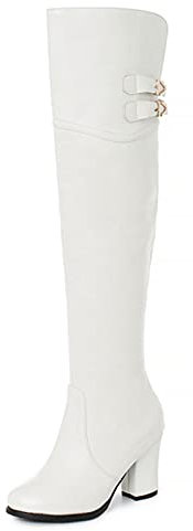 StyliShoes Stivali sopra il ginocchio con tacco Chunky da donna, ecopelle bianca, 48 EU