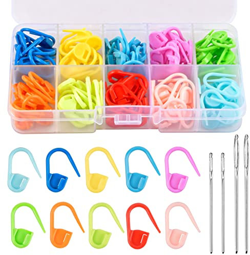 Jinlaili 120 Stück Maschenmarkierer Set, Nadel Klip, Plastik Maschenmarkierer, Stricken Zubehör Set, Maschenmarker Splitring, Häkeln Strick Nadel Clip, Häkelnadel Set mit Aufbewahrungsbox, 10 Farbe