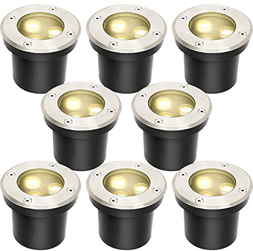 Lospitch 8 Stück Bodenstrahler, 3W Runde LED Bodenleuchte befahrbar, IP67 Wasserdicht Außen Gartenbeleuchtung für Garten Balkon Auffahrt (Warmweiß)