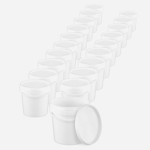 BenBow Seau avec Couvercle 1l Blanc - Convient pour Aliments, Stable, étanche à l'air, Anti-Fuite, inodore - récipient de Conservation en Plastique, avec poignée - Vide, 1000x 1 Litre