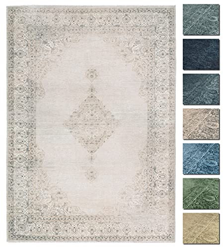 TESSO LIVING Kelim Vintage Teppich Wohnzimmer Sand 120 X 160 cm - Moderner Kurzflor Teppich - Super Soft