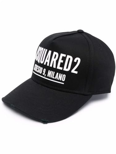 DSQUARED2 Cappello Baseball con Visiera in Cotone di Colore Nero con Stampa Ceresio 9 Milano Logo sul Retro e Cinturino Regolabile