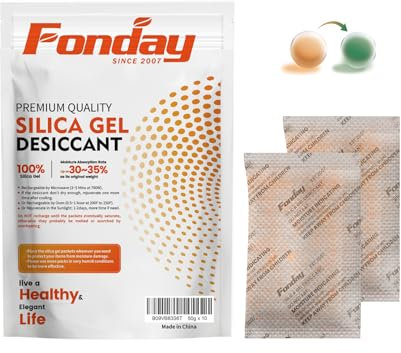 50Gram x 10Packet Fonday Rechargeable Silica Gel Desiccant Packets Food Grade Fast Reactivate Moisture Indicating Orange to Green