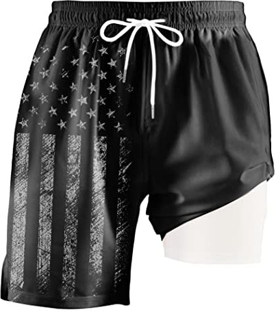 Maillot de bain pour homme avec doublure de compression - Extensible - Avec cordon de serrage - Motif drapeau américain, style 3, XX-Large