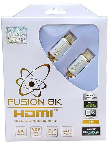 Fusion8K White HDR HDMI 2.1 Certified Cable Supports 10K 8K @60Hz and 4K @120Hz Compatible with Dolby Vision and All TVs, BluRay, Xbox Series X, PS5 (3 Feet)