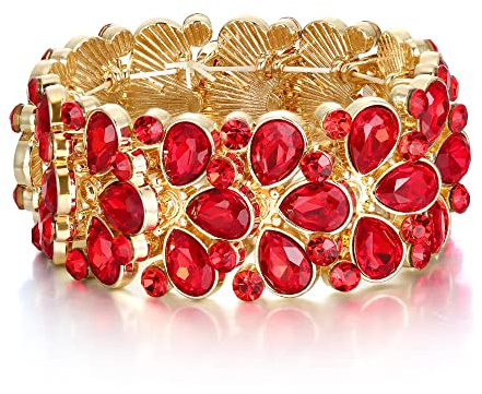 EVER FAITH Pulsera Brazalete Elástica Mujer Rhinestone Cristal Lágrima Agua Gota Colgante Retro para Regalo Novia Boda