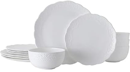 Mikasa Abigail Bone China Lightweight Chip Resistant 12 Piece Dinnerware Set, Service for 4, White