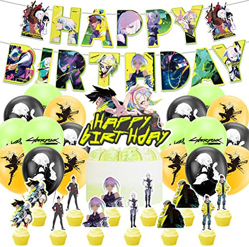 Cyberpunk-Geburtstagsballons, Punk-Kuchendekorationen, Geburtstagskuchendekorationen, Dekorationsartikel für Geburtstagskuchen im Punk-Stil.