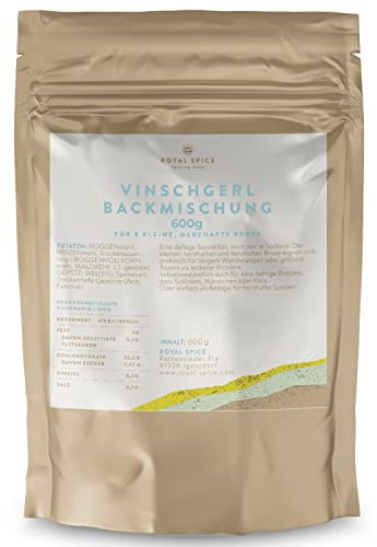 Royal Spice Vinschgerl Backmischung 600g - Fertige Brotbackmischung für echte, hausgemachte Tiroler Vinschgerl - Schnell & einfach gutes Brot backen inklusive Roggen Sauerteig - Nur noch Wasser dazu!