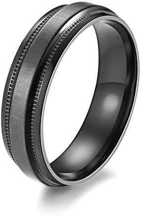 Ayoiow Trauring Titan, Hochzeitsringe Schwarz 6 MM Ring mit Matten Bändern Und Abgestuften Kanten Größe 67 (21.3)