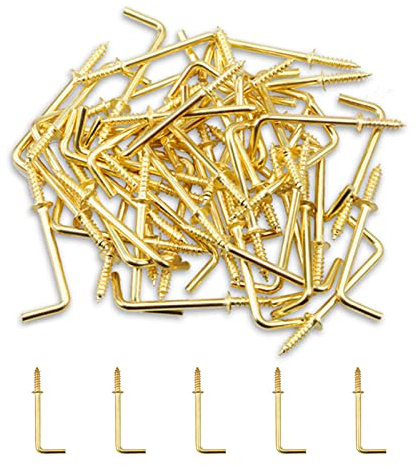 LEONTOOL Lot de 50 crochets à vis à angle droit de 3,8 cm - Vis autotaraudeuses en forme de L - Crochets en forme de L - Accessoires de fixation pour la maison/lieu de travail/bureau
