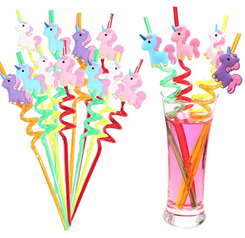 Lot de 28 pailles spirales en plastique réutilisables Motif dessin animé