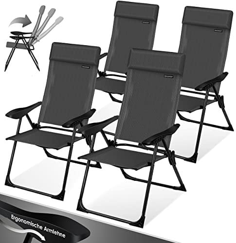 KESSER® 4er Set Gartenstuhl Hochlehner Alu Klappstuhl 7-Fach Verstellbar mit Armlehnen Atmungsaktiv klappbar Campingstuhl Balkonstuhl Klappsessel Garten Terrasse, Anthrazit