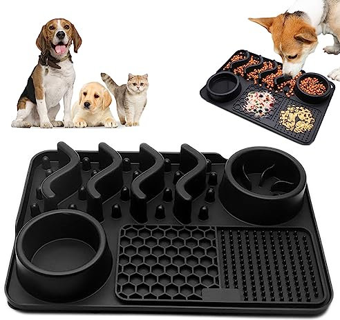 Bylphy Slow Feeder Leckmatte Hunde Anti Schling Napf mit Saugnäpfen Multifunktional rutschfest Futtermatten für Kleine, Mittlere und Große Hunde (Schwarz)