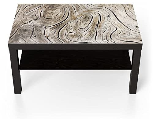 DEQORI Glastisch | schwarz groß 90x50 cm | Motiv Verwittertes Holz | ausgefallener Beistelltisch aus Glas | Hochglanz Couchtisch fürs Wohnzimmer | moderner Couch Tisch mit Design