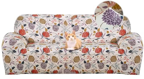 Jaotto Sofabezug 3 Sitzer Elastischer Stretch Spandex Sofa Überwürfe Sofahusse Antirutsch Waschbar Sofaschoner Couchbezug für Sofa mit Armlehne,Blumenstil