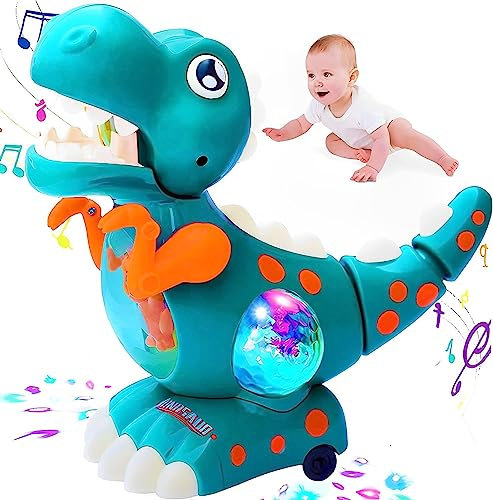 Crawling Walking Dinosaur Toy with Music & Lights,Baby Sensory Toys for 6-12 Months Infants Learning to Crawl, Interactive Musical Moving Toy for 1 Year Old Toddlers, Birthday Gifts for Boys Girls