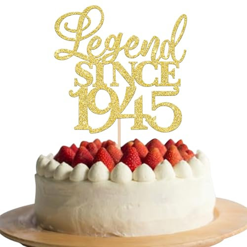 Xsstarmi 1 Pack Legend Since 1945 Cake Topper Eighty Cheers to 80th Birthday Hello 80 and Fabulous Cake Pick Decoration for 80th Birthday Wedding Anniversary Party Cake Decorations Glitter Gold