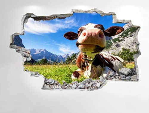 Kuh Wandtattoo 3D Look - Schlafzimmer Lounge Natur Bauernhof Wandtattoo Z65