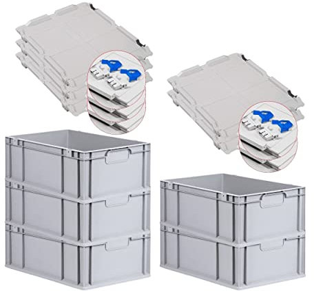 PROREGAL SuperSparSet 5x Eurobox NextGen Economy mit Scharnierdeckel & blauen Verschlüssen | Griffe geschlossen | HxBxT 22x40x60cm | 44 Liter | Eurobehälter Transportbox Transportbehälter