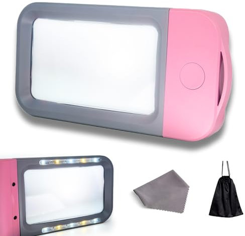 VOCA Lupe mit Licht, Leselupe, leselupe mit licht für senioren groß 10 LED, Lupe 3X große rechteckige Leselupe mit dimmbarer LED für Senioren, Zeitung, Bücher, Kleindruck, Inspektion (Rosa)