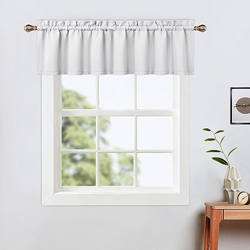 LinTimes Valance köksgardiner, 132 x 38 cm lång, vitt vin, stångficka kort mörkläggningsgardin för små fönster, termisk fönsterbehandling och mörkläggningsgardiner för rum
