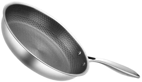 Toddmomy Poêle À Frire Acier Inoxydable Avec Revêtement Nid Abeille Poêle Épaisse Antiadhésive Pour Cuisson De Fruits De Mer Idéale Pour Extérieur Avec Poignée Ergonomique