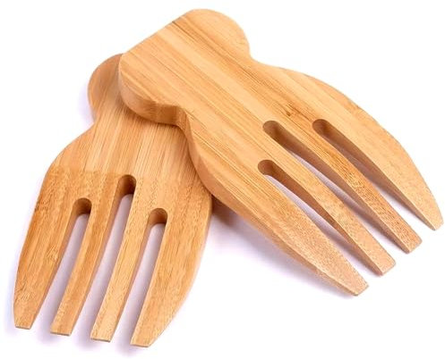Deco Life® Bamboo Salad Servers Set of 2 Eco-Friendly Large Bamboo Salad Tongs Wooden Salad Servers Claws Hands Forks Stylish Design Best for Serving Salad, Pasta and Fruit Salad Hands Tossing Salads
