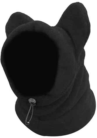 Milageto Warme Hundemütze, Hundeohren-Abdeckung, verdicktes weiches Fleece, warme Mützen für kaltes Wetter, Halswärmer-Schal für Haustiere, Welpen, Kätzchen, Schwarz S