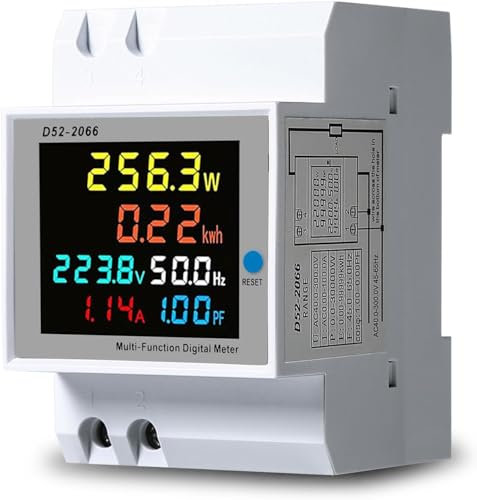DEWIN Contatore Energia Elettrica Monofase, 6 in 1 Multifunzione Misuratore Consumo Elettrico 100A AC 40-300V Wattmetro Voltmetro Amperometro su Guida DIN Misuratore di Elettricità con Display LCD