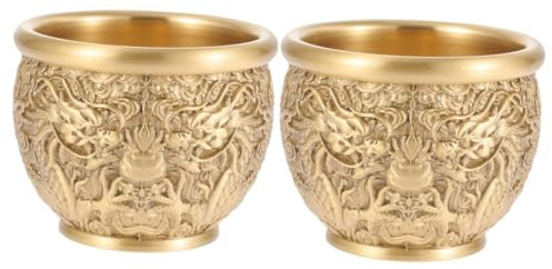 Ciieeo 2st Drachenzylinder Aus Messing Glücksgeldschale Feng-shui-schüsselbecken Schüssel Aus Messing -schatzschale Wohlstand Figur Opferschale Altarschale Luxuriös China Büro