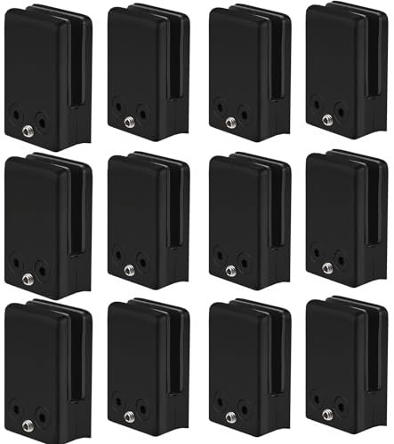 Cokritsm Abrazaderas de vidrio de 10 a 12 mm, clips de vidrio negro, soporte de vidrio ajustable, parte trasera plana para barandilla de escalera, abrazaderas de vidrio para