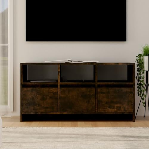Gecheer Meuble TV avec grand espace de rangement, buffet pour télévision, meuble TV, salon, table TV, meuble en aggloméré, chêne fumé, 102 x 37,5 x 52,5 cm