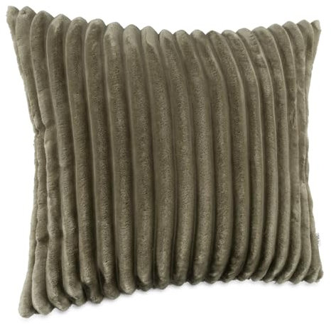 Dekokissen Kissenbezug Sofakissen Pillow Plüsch Kuschelkissen Zierkissen Cord Kissen Couchkissen Kord Kissenhülle ultraweich gestreift Lilli 60x60cm ohne Füllung Olivengrün