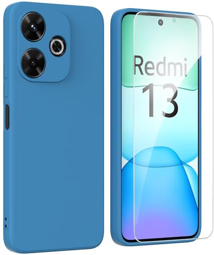 ARRYNN Hülle für Xiaomi Redmi 13 4G (6,79 Zoll) + Schutzfolie,Handyhülle Liquid Silikon TPU Case Cover Schutzhülle für Xiaomi Redmi 13 4G - Blau