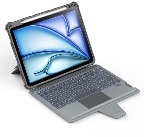 Nillkin iPad Air 13 Inch Case with Keyboard (M4 2026, M3 2025, M2 2024), iPad Pro 12.9 Rugged Keyboard Case(6/5/4/3 Gen), Detachable Case with Adjustable Stand, Pencil Holder, Magic Trackpad, Gray