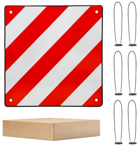 2 in 1 Warntafel Italien Und Spanien Aluminium mit 6 Stück 4mm Spanngurte und 4 Ösen 50 * 50cm Reflektierend für Fahrradträger Heckanhänger Wohnmobil Auto Anhänger Rot/Weiß