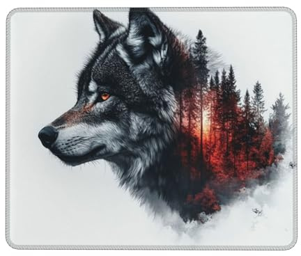 Mauspad Tier Wolf Mauspad Klein 230 x 180 x 3 mm Gaming Mauspad, Office Computer Mauspad mit Wasserdicht Anti-Rutsch-Gummiboden, Leichtes Gleiten, Vernähte Kanten mit Motiv Design Mousepad WH-800