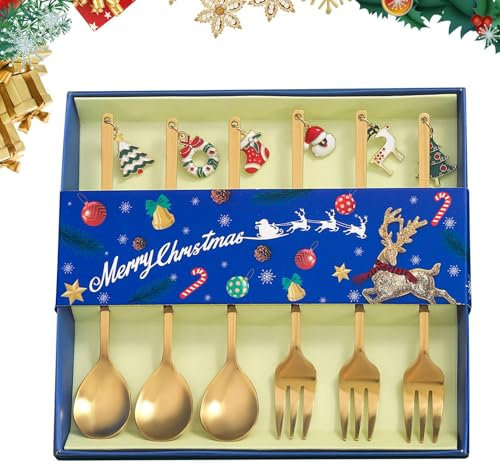 Set di posate natalizie | 6,3 x 1,18 x 0,39 pollici | - Service Cutlery robusti cucchiai e forchette in acciaio inox | stoviglie eleganti,